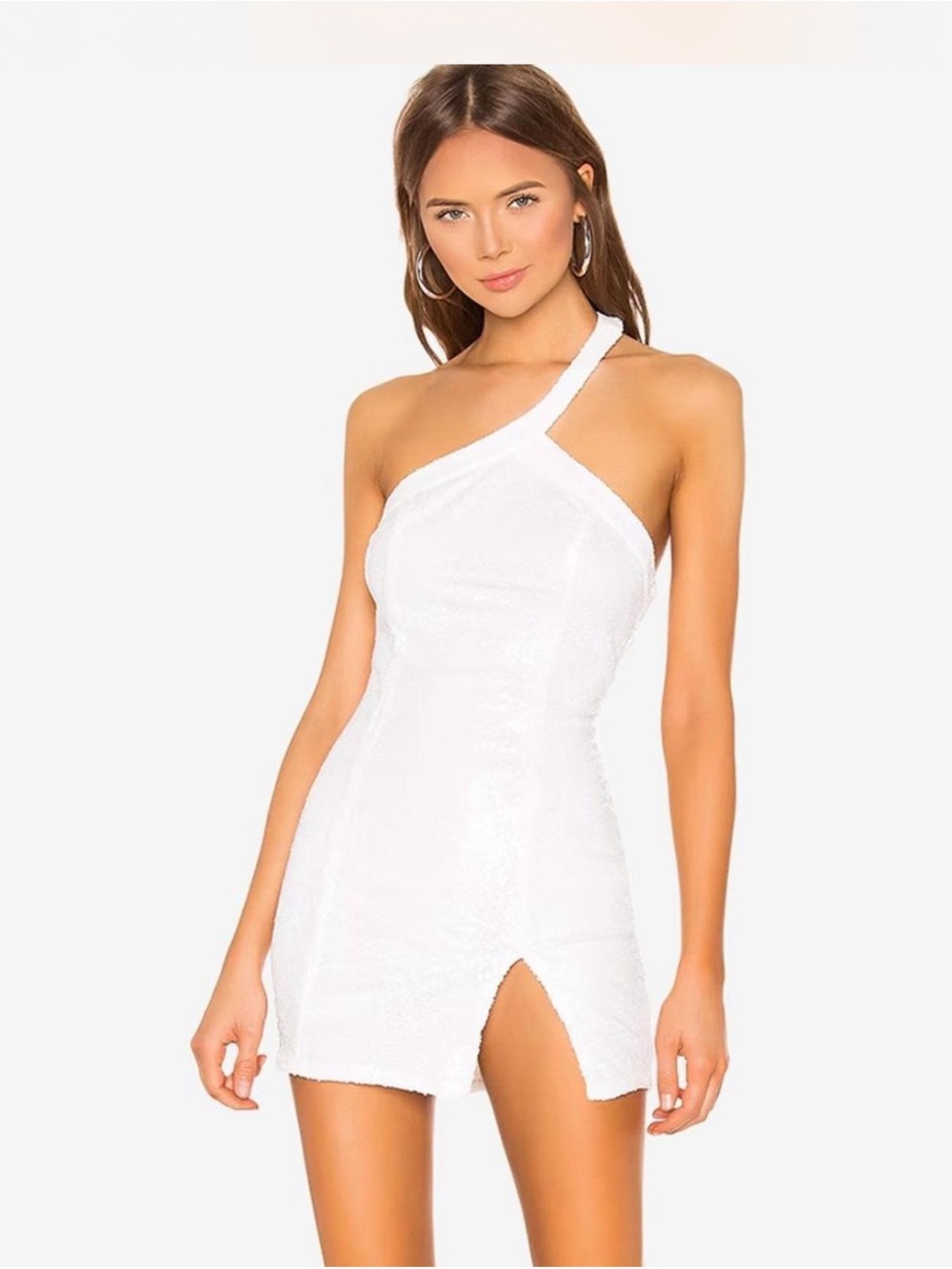 superdown White One-Shoulder Mini Dress with Front Slit